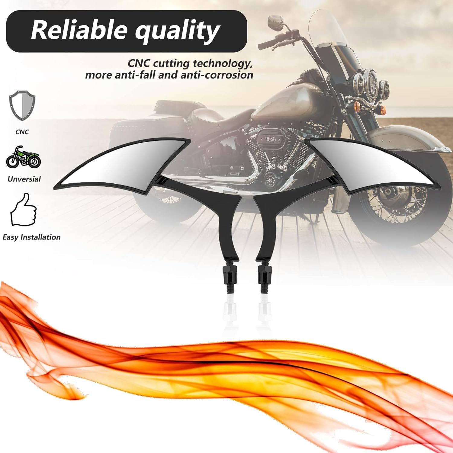 LKV Motorcycle Mirrors - 8MM 10MM Universal Rear View Side Mirrors 360 Degree Adjustable Handlebar for Harley Honda VTX 1300 1800 Shadow 750 Victory Kawasaki Yamaha Suzuki