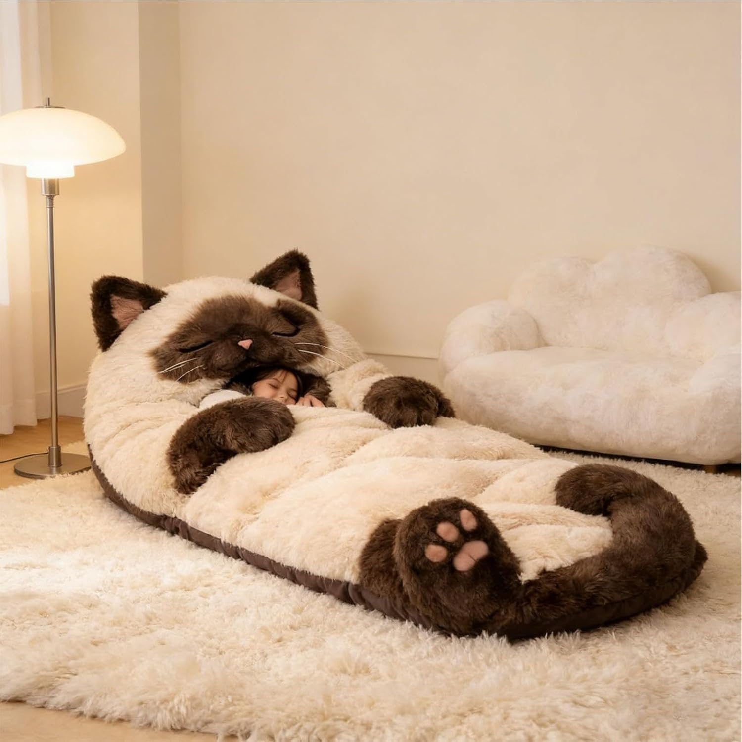 Katzen-Schlafsack für Erwachsene, waschbar, gemütlich, warm, Plüsch-Schlafsack für Menschen, bezaubernde Katzen, Umschläge, Schlafsäcke, Geschenke für Damen und Herren, niedliche Tierform, warme Decke