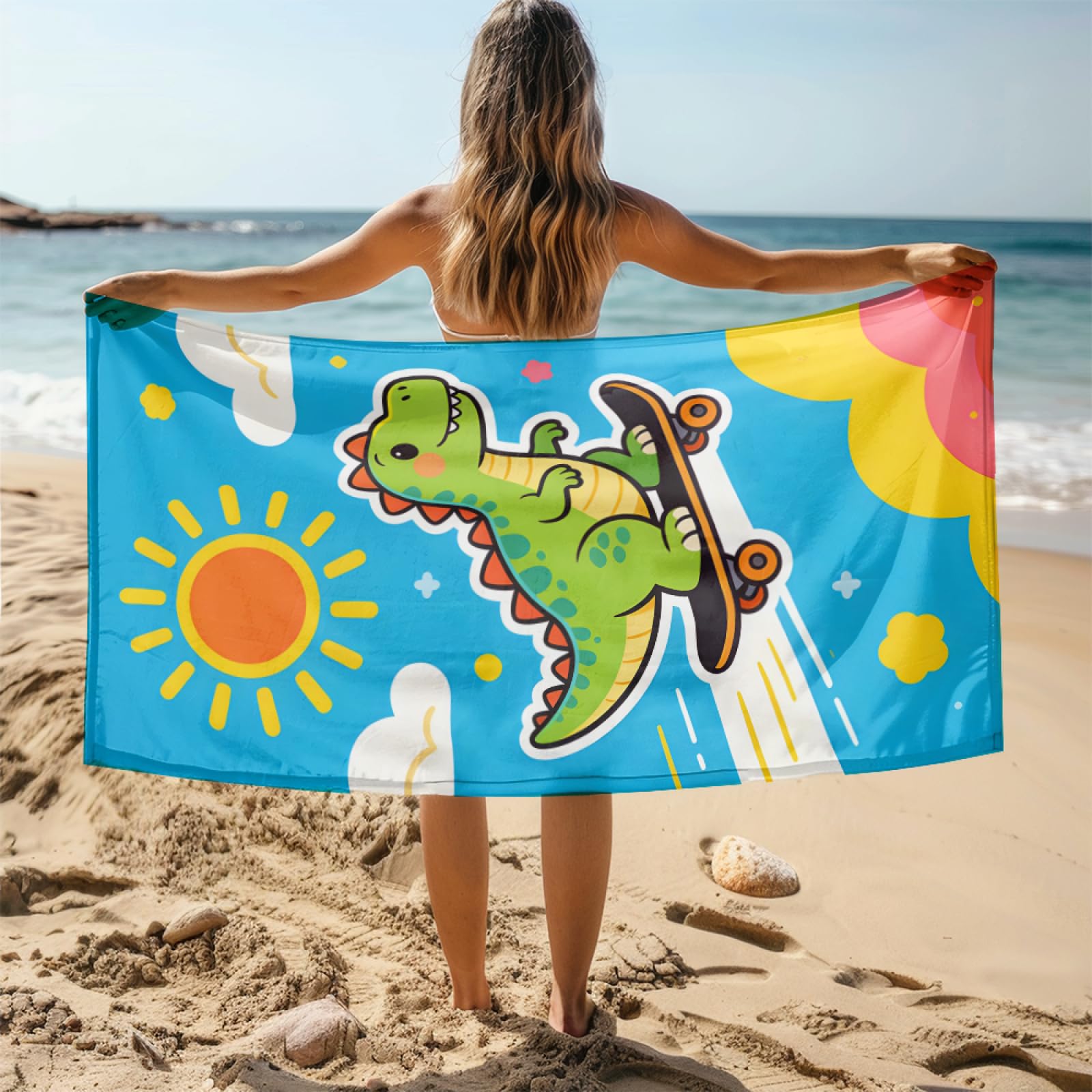 Fouta PlageChaise De Plage Blue Waves Modèle Surdimensionné avec Diverses Tailles, Respirante et Portable, Parfaite pour Voyages Sorties Piscine et Usage Extérieur Quotidien 90x160 cm