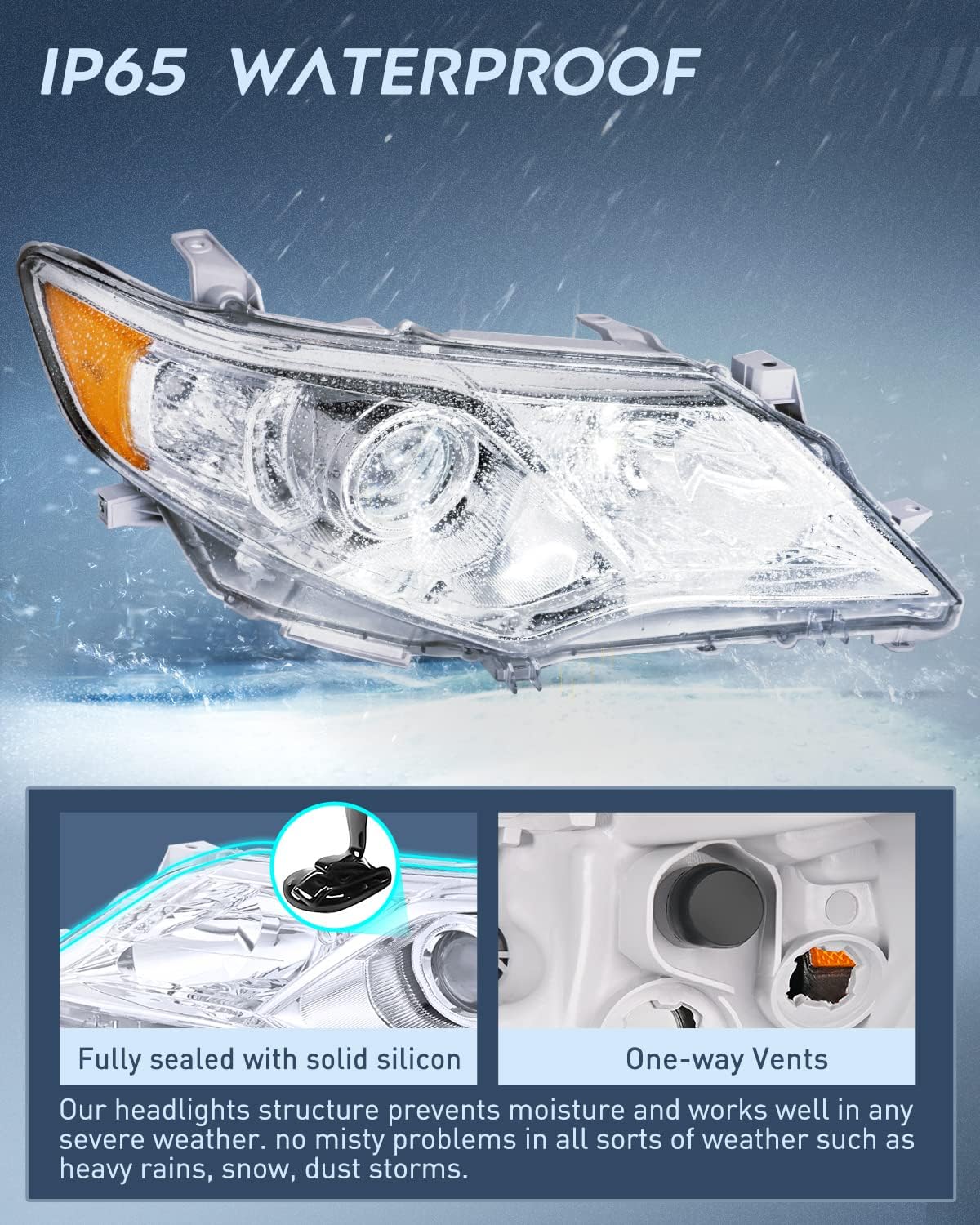 Nilight Headlight Assembly for 2012 2013 2014 Toyota Camry L/LE/XLE/Hybrid Headlamps Replacement Chrome Housing Amber Reflector Driver and Passenger Side
