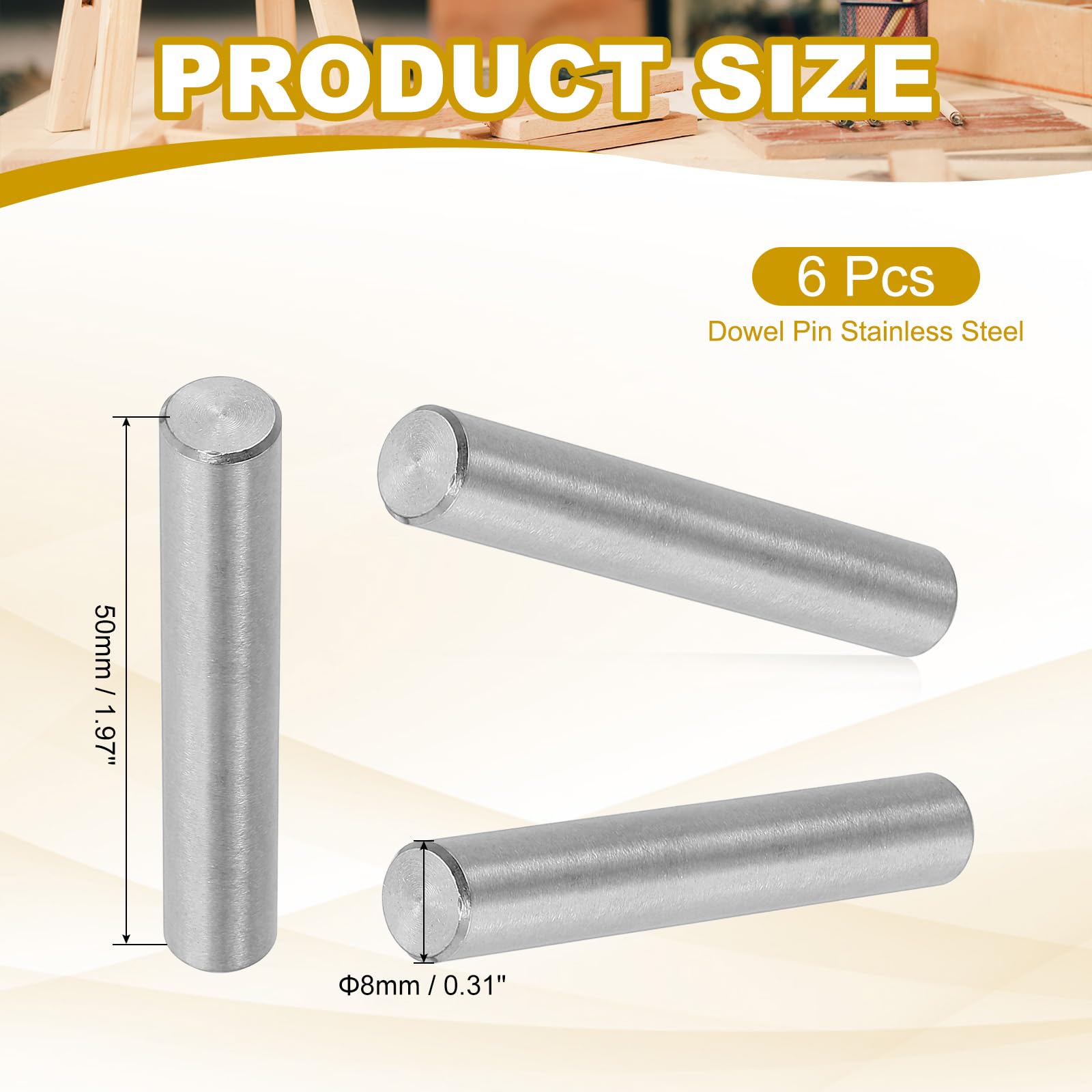 PATIKIL 8mm x 50mm Dowel Pin Stainless Steel - Image 2