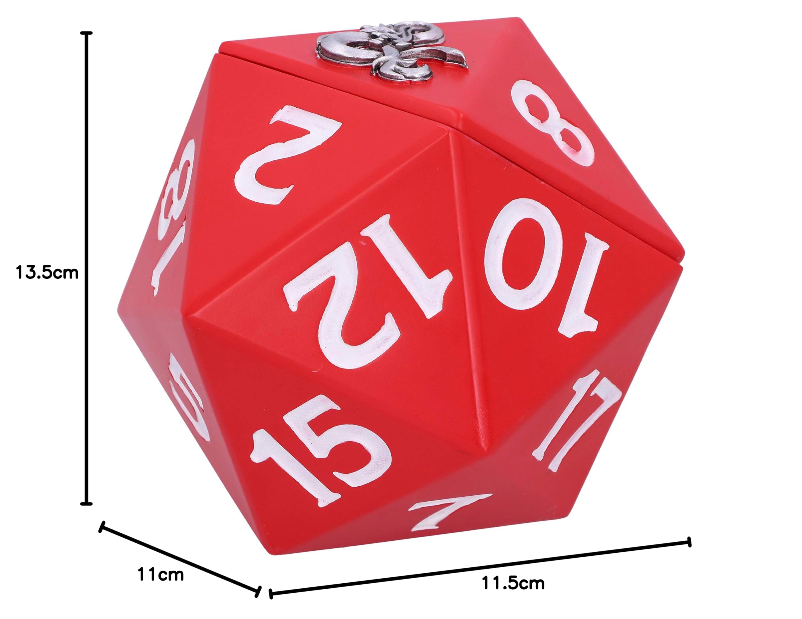 Nemesis Now Dungeons & Dragons D20 - Caja de Almacenamiento de Dados, 13,5 cm, Resina, Rojo, Producto Oficial de D&D, Caja de Dados D20 de 20 Caras, fundida en la Mejor Resina, Pintada a Mano por