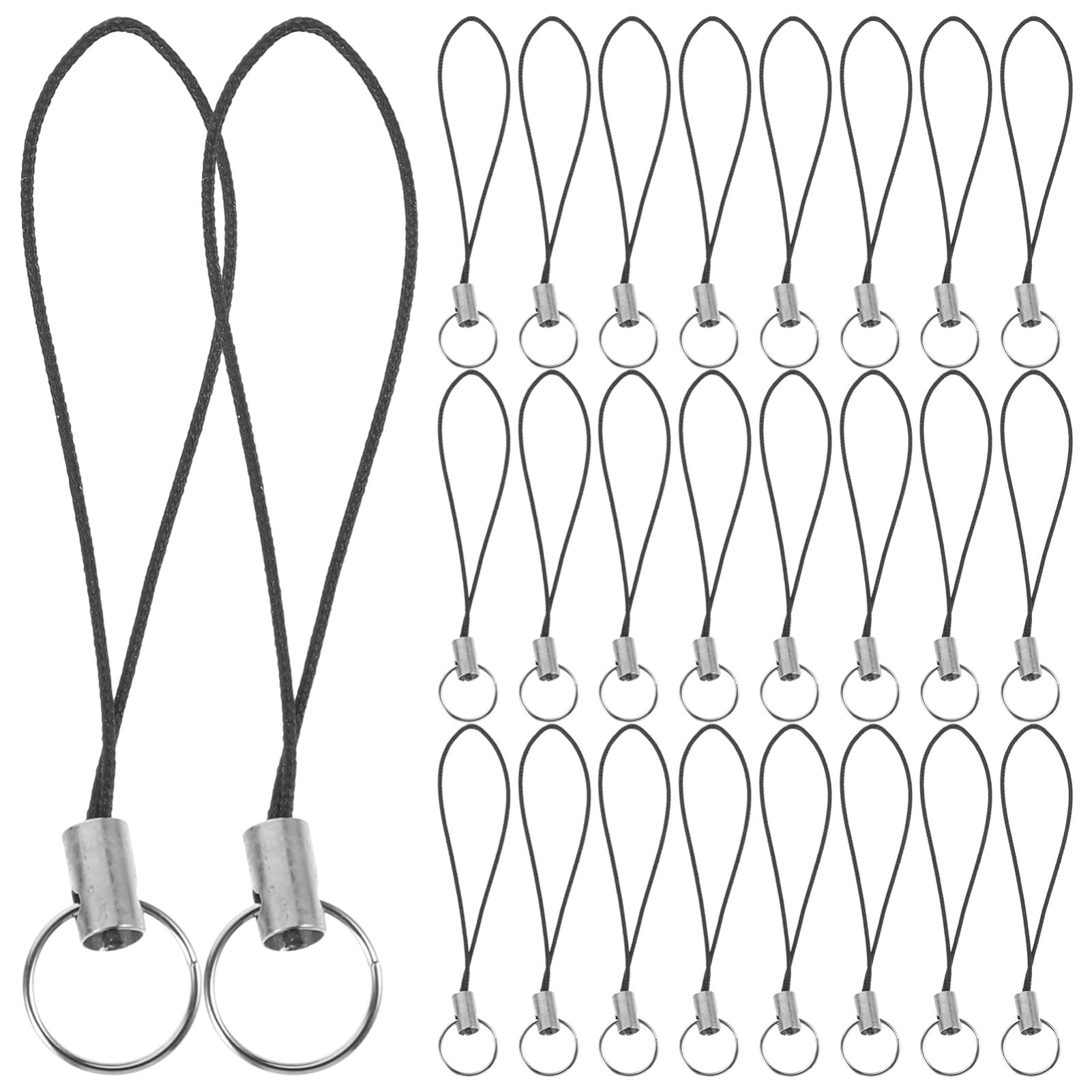 HOMSFOU 100pcs Lanyard Phone Ring Strap Cellphone Mobile Lariat Lanyard Cell Phone Split Ring Strap Charm Cords with Silver Tone Split Ring for Mobile USB Flash Drive DIY Keychain