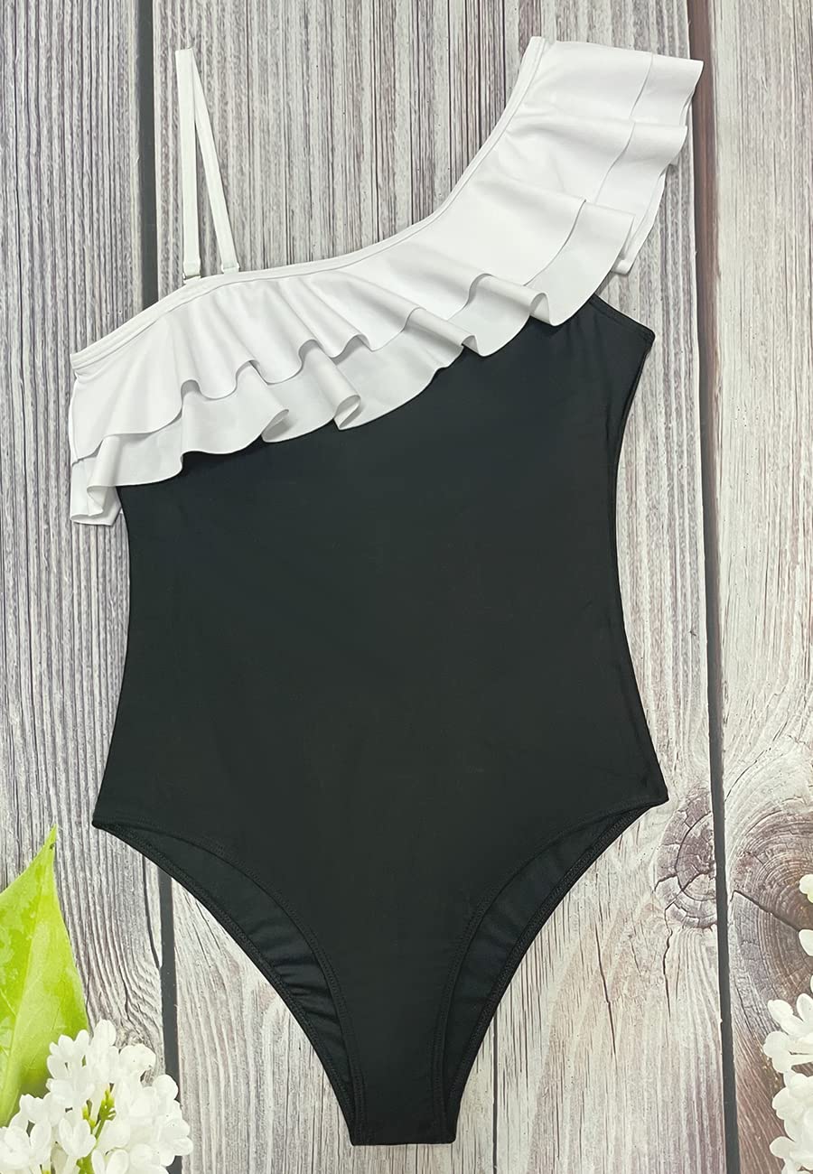 Traje de Baño Una Pieza para Mujer Bañador para Mujer Volante de un Hombro Conjunto de Bikini Push Up Acolchado Traje de Baño