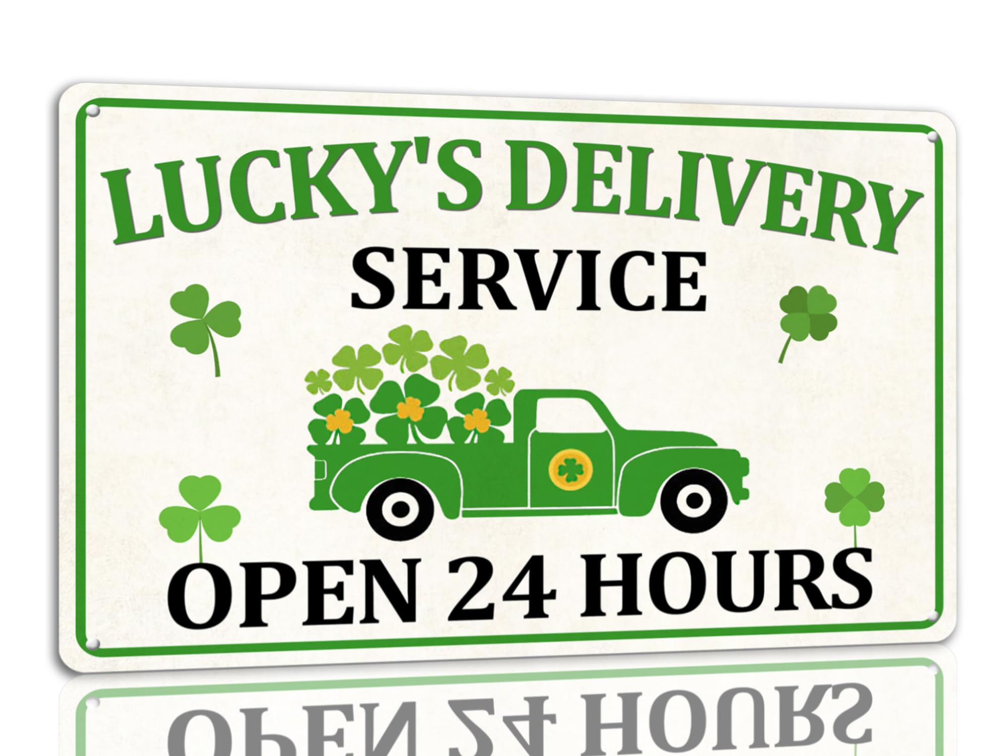 SMAZDFXX St Patrick's Day Tin Sign Lucky's Delivery Service Metal Signs Irish Holiday Decor Green Shamrock Lucky Clover Wall Hanging Decorations For Home Kitchen Office 8"x12"