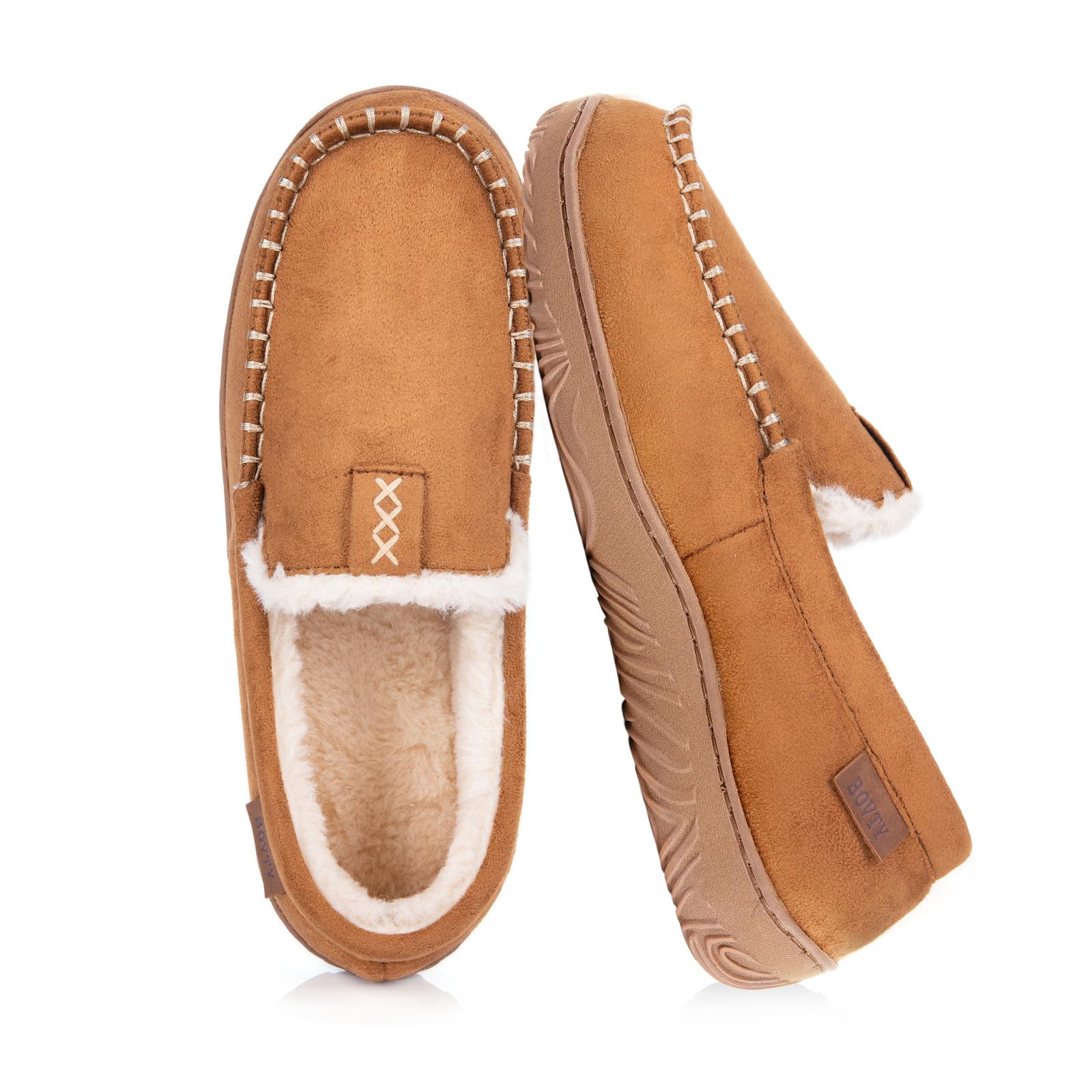 House Slippers for Men Moccasins - Memory Foam Warm Plush Indoor Outdoor Slip-on Loafers