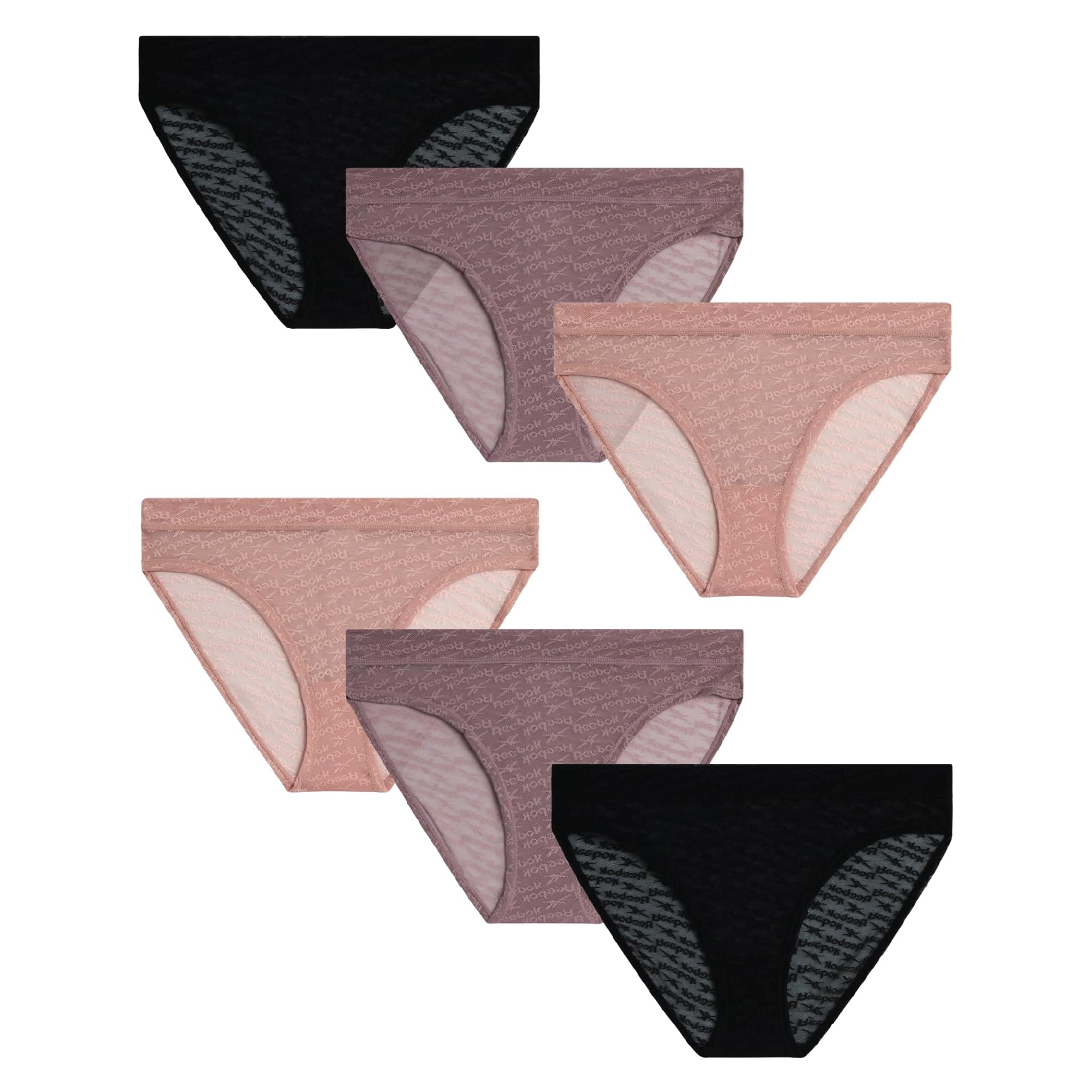 Reebok Womens Bikini Underwear - Multipack Lightweight High Cut Micro Mesh Lace Bikini Panties Seamless Underwear for Women