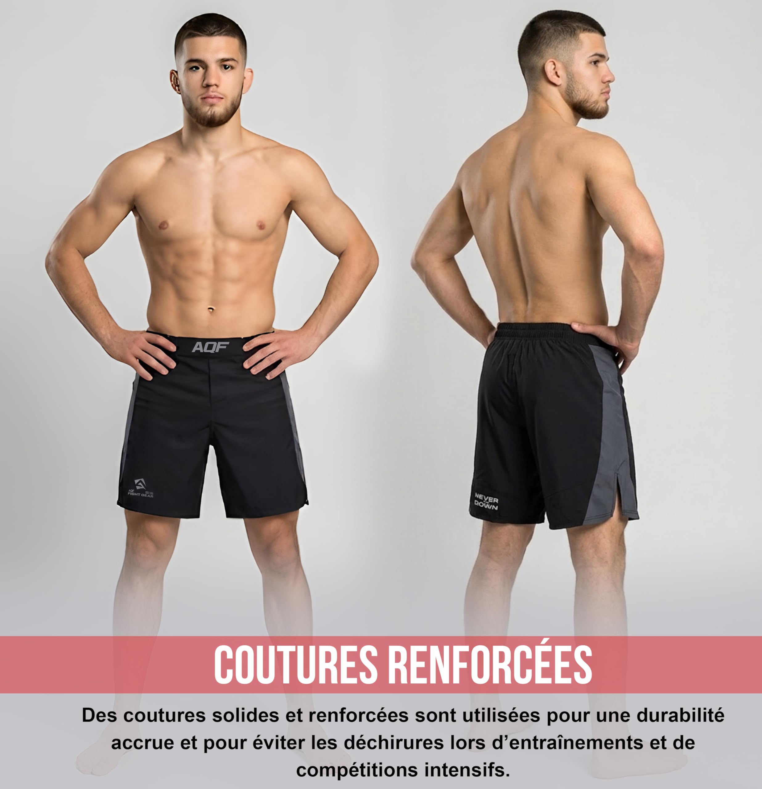 AQF Boxer Calecon Homme, Short MMA, Short Boxe, Grapling Calecons, Short Muay Thai 4-Way en Stretch avec Évacuation De L'humidité pour Boxing, Combat, UFC, Cage Fighting, Short D'entraînement