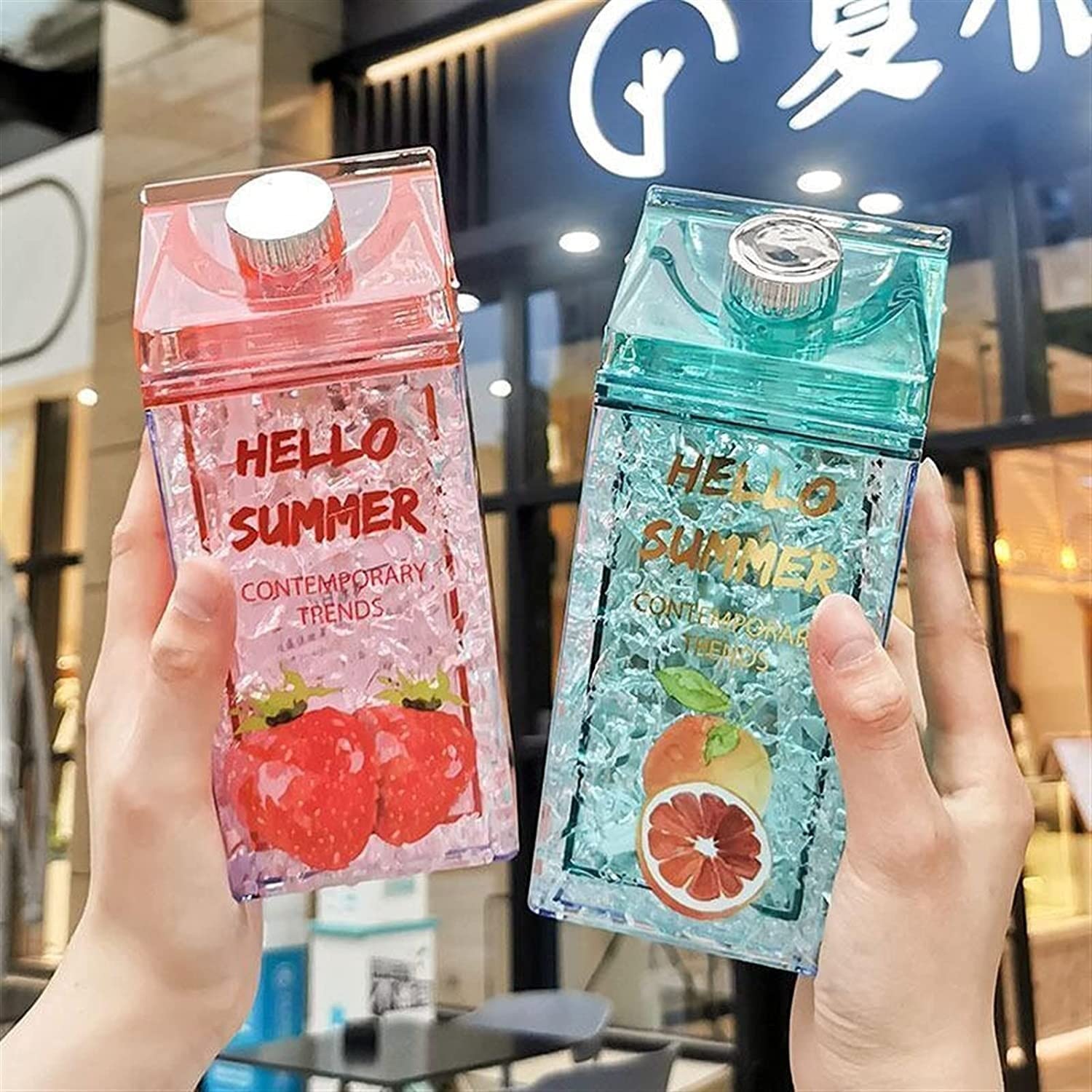 Butelka na Wodę 430 Ml Kawaii Lodowa Letnia Butelka Na Wodę Plastikowa Wiśnia Truskawka Kubek Do Picia Z Sokiem Ze Słomy Butelki Podróżne Z Mlekiem Butelka na Napoje Sportowa