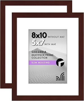 Americanflat 8x10 Picture Frame 2-Pack - Matted to 5x7 - Mahogany
