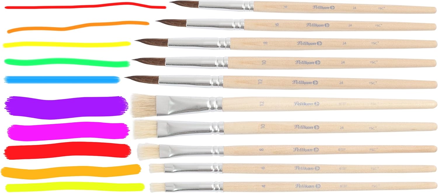 Pelikan 700405 Pinsel Starter-Set mit 5 Haar- und 5 Borstenpinseln