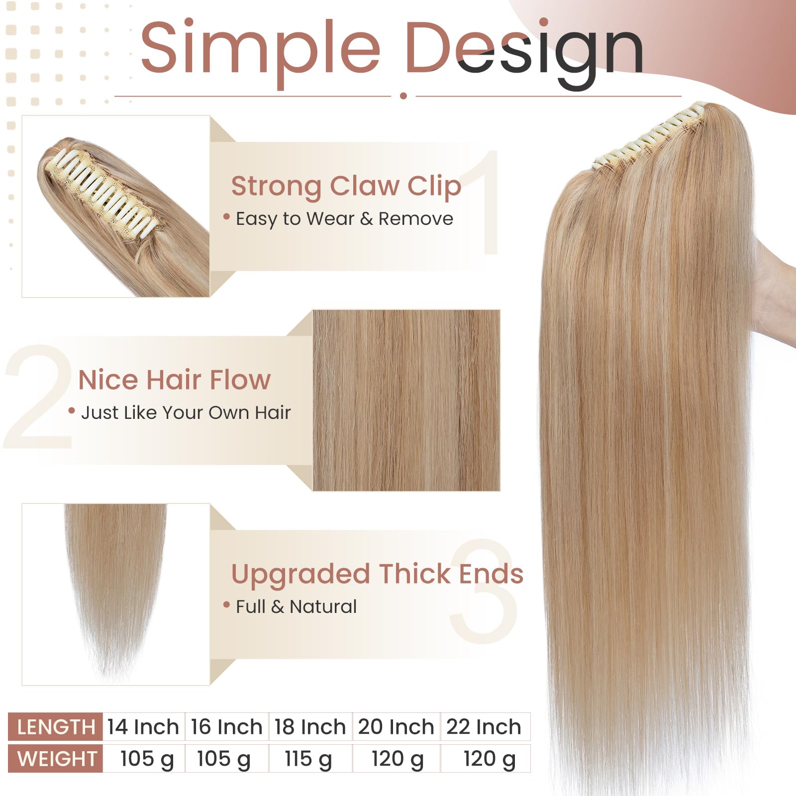 Elailite Claw Clip Ponytail Extension Real Human Hair Natural HairPiece Straight Highlighted (#18/613 Ash Blonde Mix Bleach Blonde - Image 4