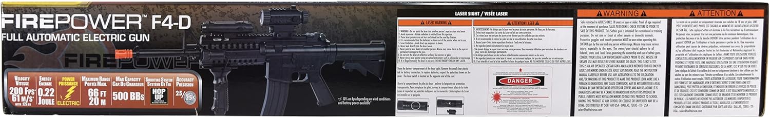 Fire Power SOFT AIR USA F4D AEG Electric Airsoft Rifle with Flashlight and Laser, Black, 200 FPS