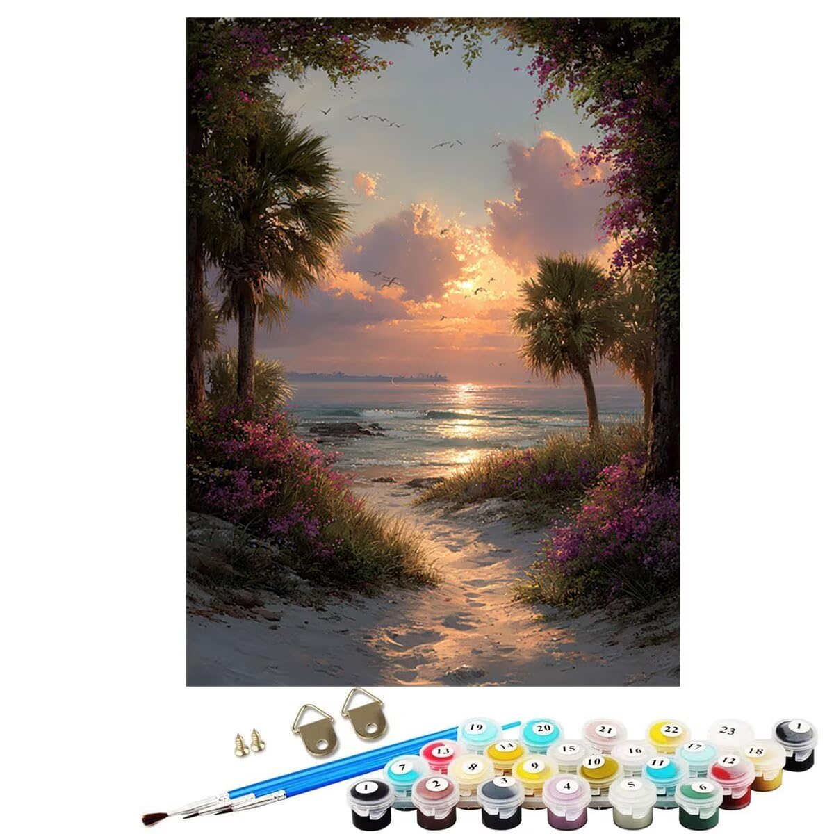 Landschaft Sonnenuntergang Malen Nach Zahlen Erwachsene, Paint by Numbers Adult Anfänger Kreativ Set Heimwerk Malen Nach Zahlen Kinder Pinsel und 36 Acrylfarbe Als, Deko Wohnzimmer 60 x 80 cm BJHWK157
