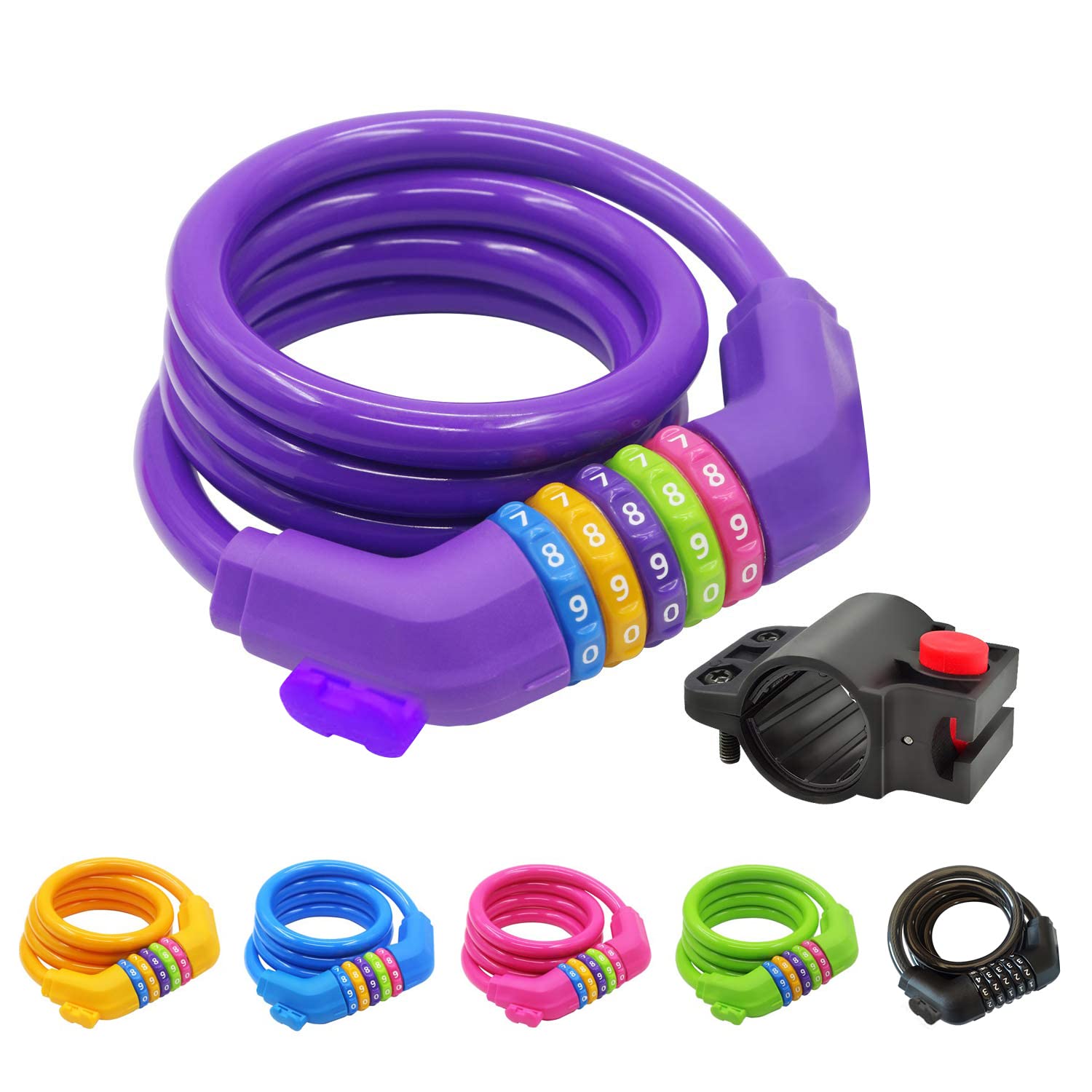 GOLDPOOL Bicycle Lock for Kids Teenager Adult Number Code Combination Cable Lock, Colourful