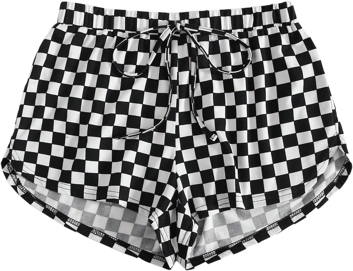 SOLY HUX Women's Plaid Checkered Shorts Tie Front Elastic Waist Summer Casual Track Shorts