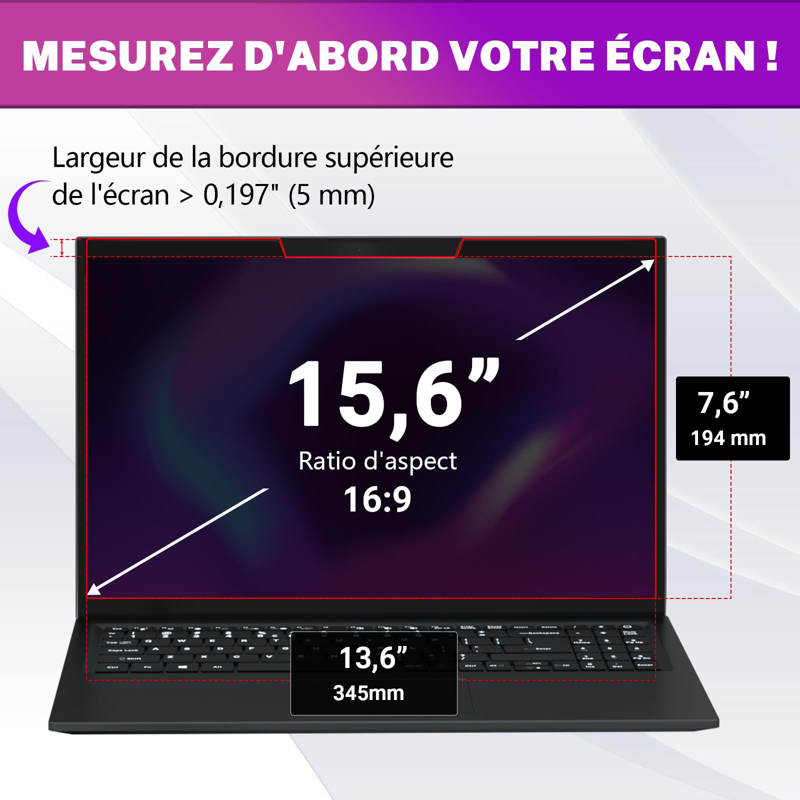 PYS Magnétique Filtre de Confidentialité 15,6 Pouces 16:9 Anti Espion Anti-Lumière pour Ordinateur Portable