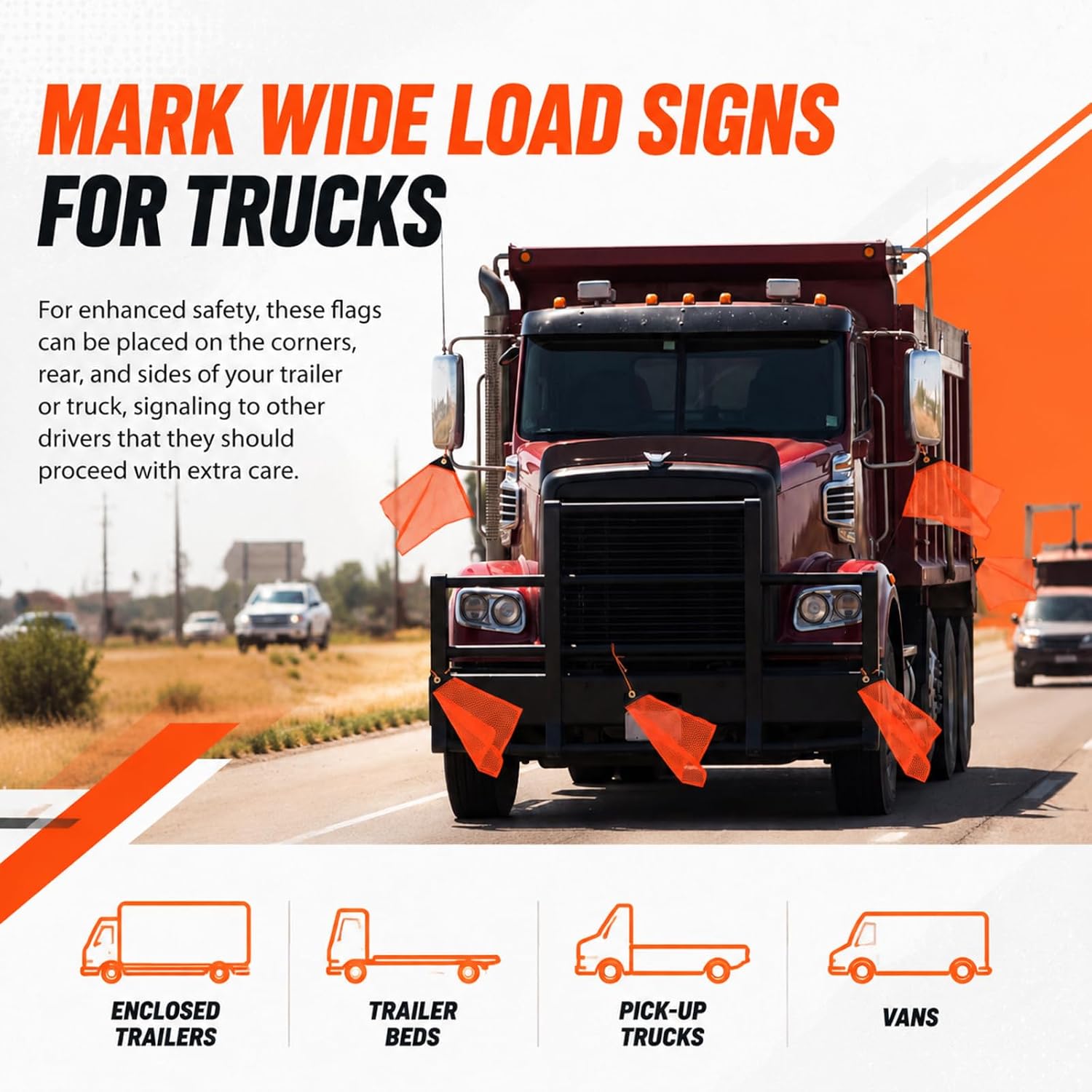 Safety Flags 18 x 18 Inch Orange Oversize Load Flags Pack of 6, Mesh Warning Flag with Reinforced Stitching and Single Corner Metal Grommet for Trucks Trailer Wide Load Transport Safety