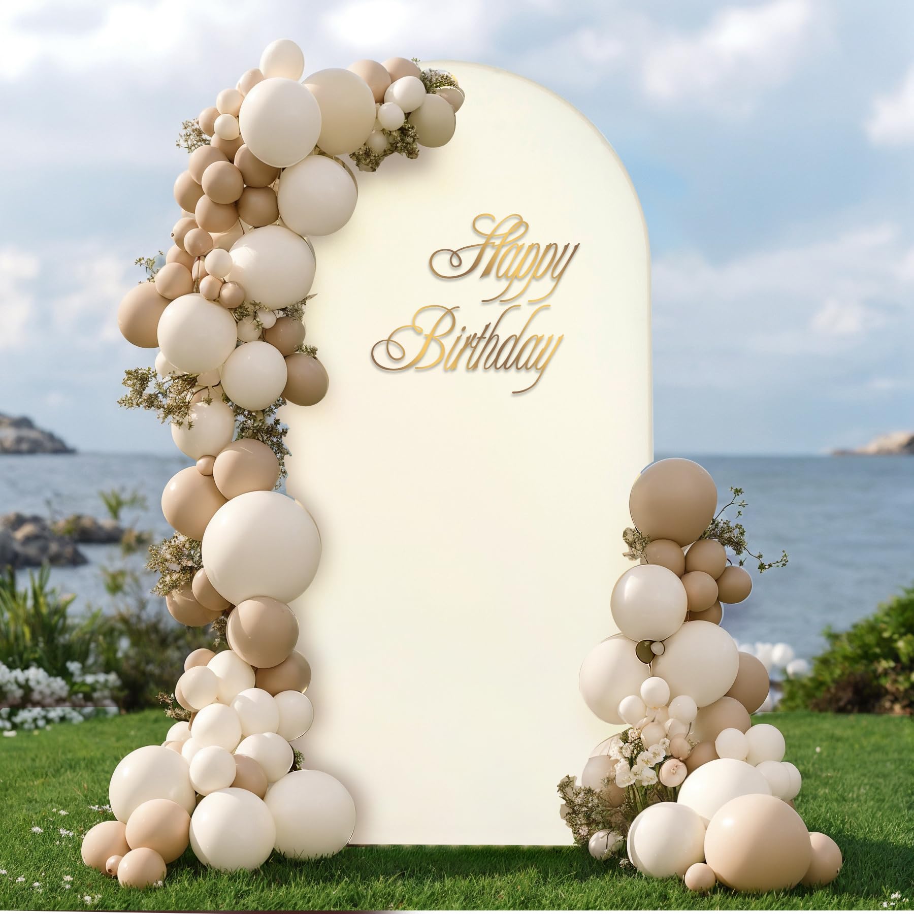 Toile de fond beige de 2,4 m pour support de 8 arches, housse d'arche de mariage extensible sans plis, couverture d'arche de mariage, toile de fond ronde pour photo d'anniversaire, fête prénatale