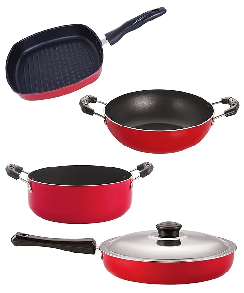 Nirlon Non Stick Coated Aluminium Pfoa Free Kitchenware Essential Gift Set of 4 Pieces (FP12_KD12_GP24.5_CS24)