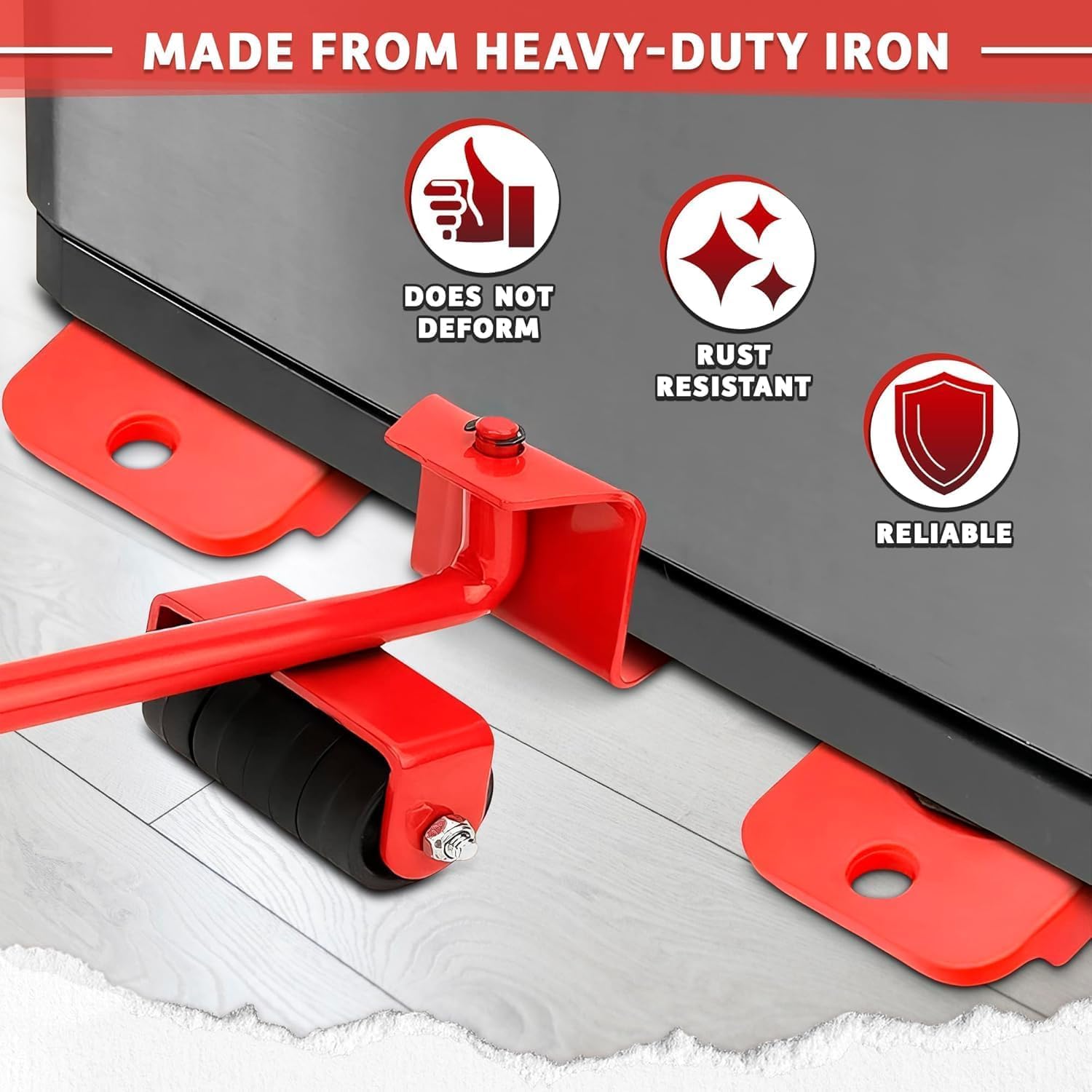 Red Furniture Lifter and Mover Tool Set with Wheels, Heavy Duty Furniture Moving Rollers, Appliance & Fridge Shifter Tool, Easy Home Furniture Shifting Kit for Heavy Loads (Red, Medium) 2