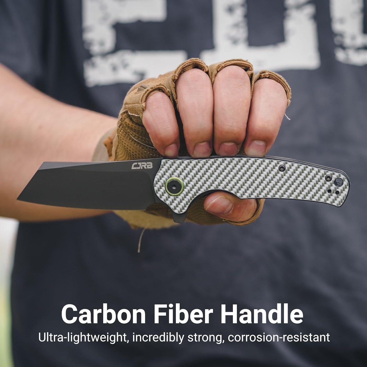 CJRB Crag Folding Pocket Knife, 3.43" AR-RPM9 Steel Blade Carbon Fiber Handle EDC Knife with Pocket Clip for Men Women Camping Survival Hiking, Grey (J1904)
