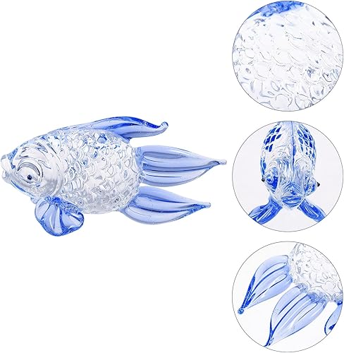 Miniatura 5 de Luxshiny Figura de pescado de cristal soplado a mano azul decoración miniatura ornamento de animales marinos para exhibición de mesa casera