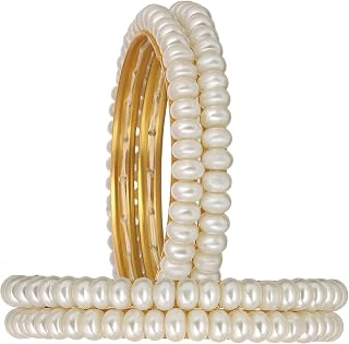 Elegant Gold Plated Bangles Set for Women - Set of 4 - Indian Traditional Jewellery With White Faux Pearls - Wedding Ethni... Price In India
