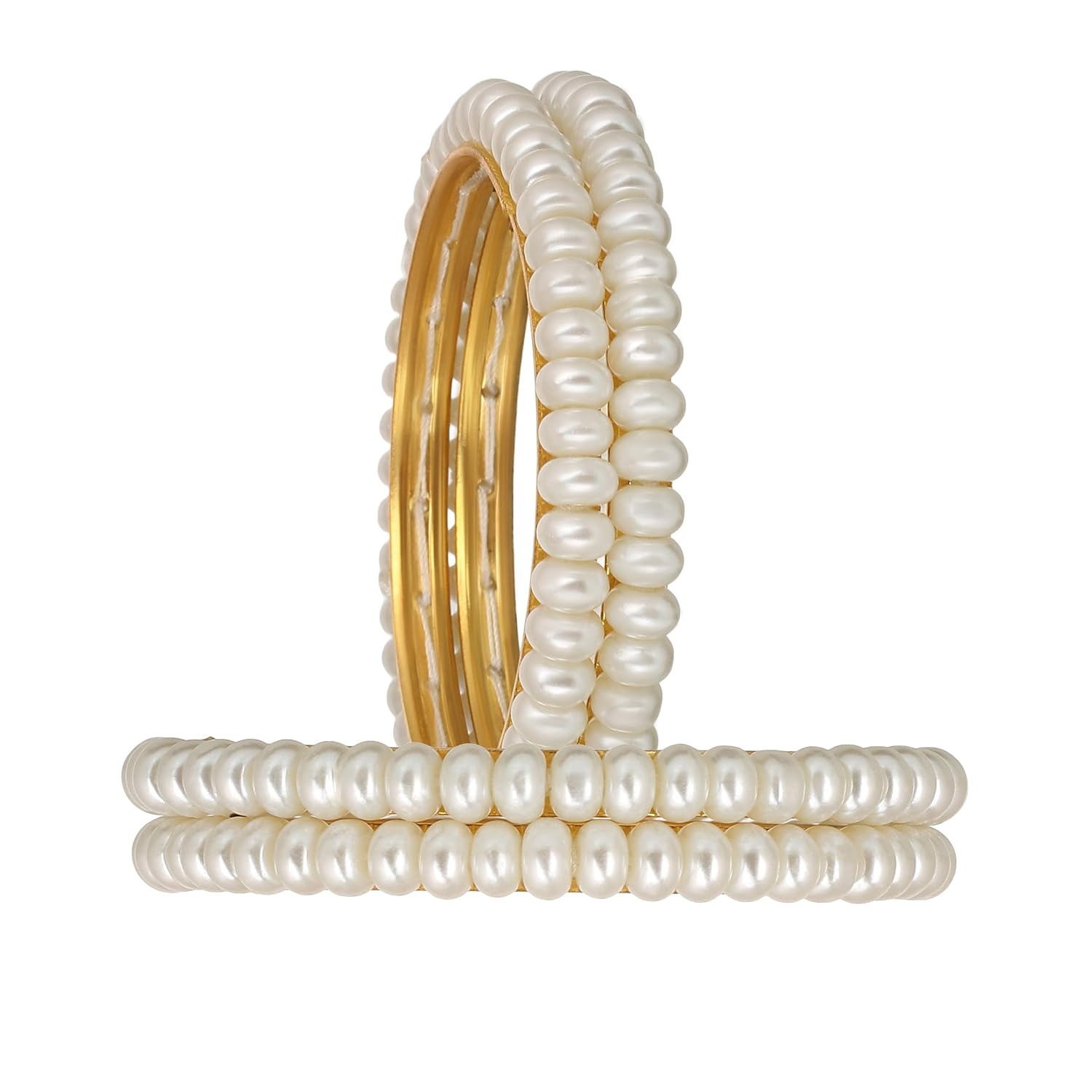 Elegant Gold Plated Bangles Set for Women - Set of 4 - Indian Traditional Jewellery With White Faux Pearls - Wedding Ethni... - Review, Price and Buying Guide