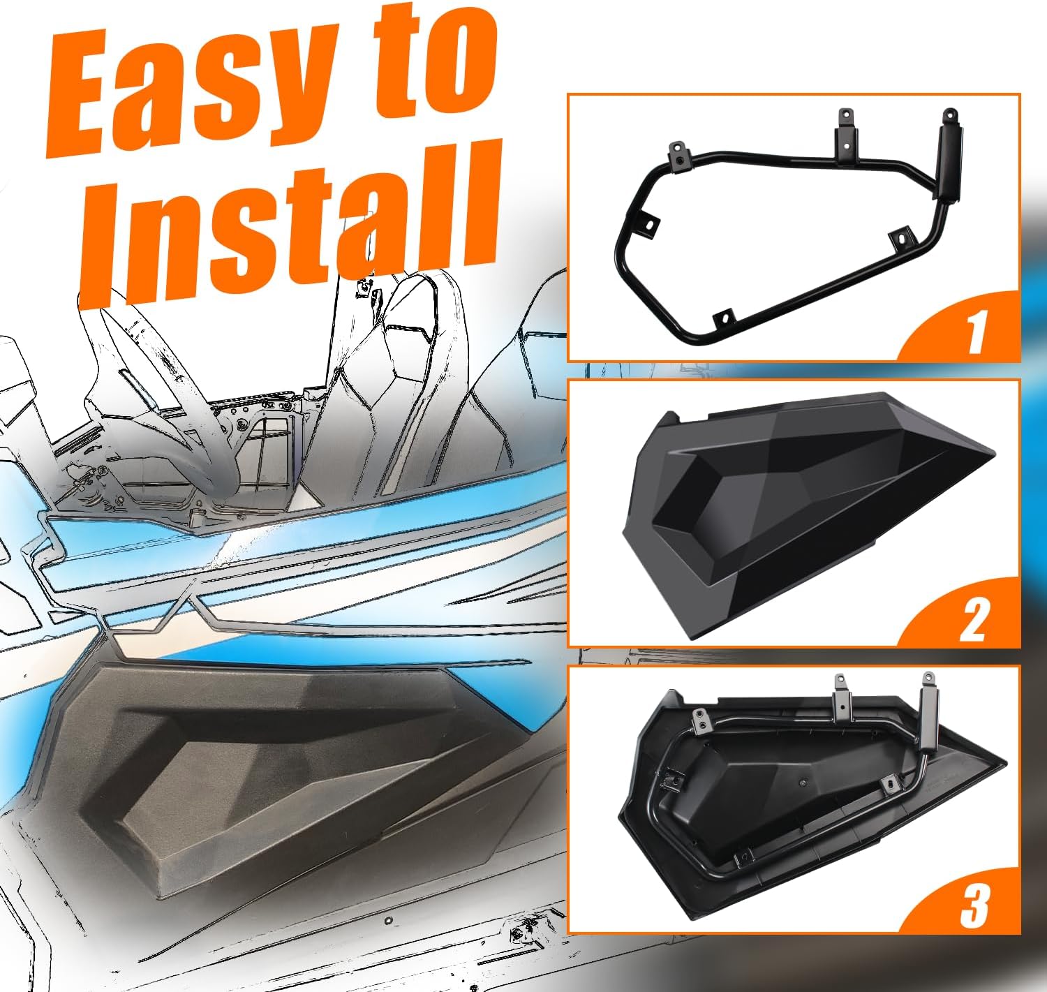 RZR XP 1000 Lower Doors, UTV Half Lower Doors Inserts Panels with Built-in Metal Frame Compatible with Polaris RZR XP 1000/XP Turbo/S 1000/S 900 2 Doors 2014-2023 Accessories, Replace 2879509