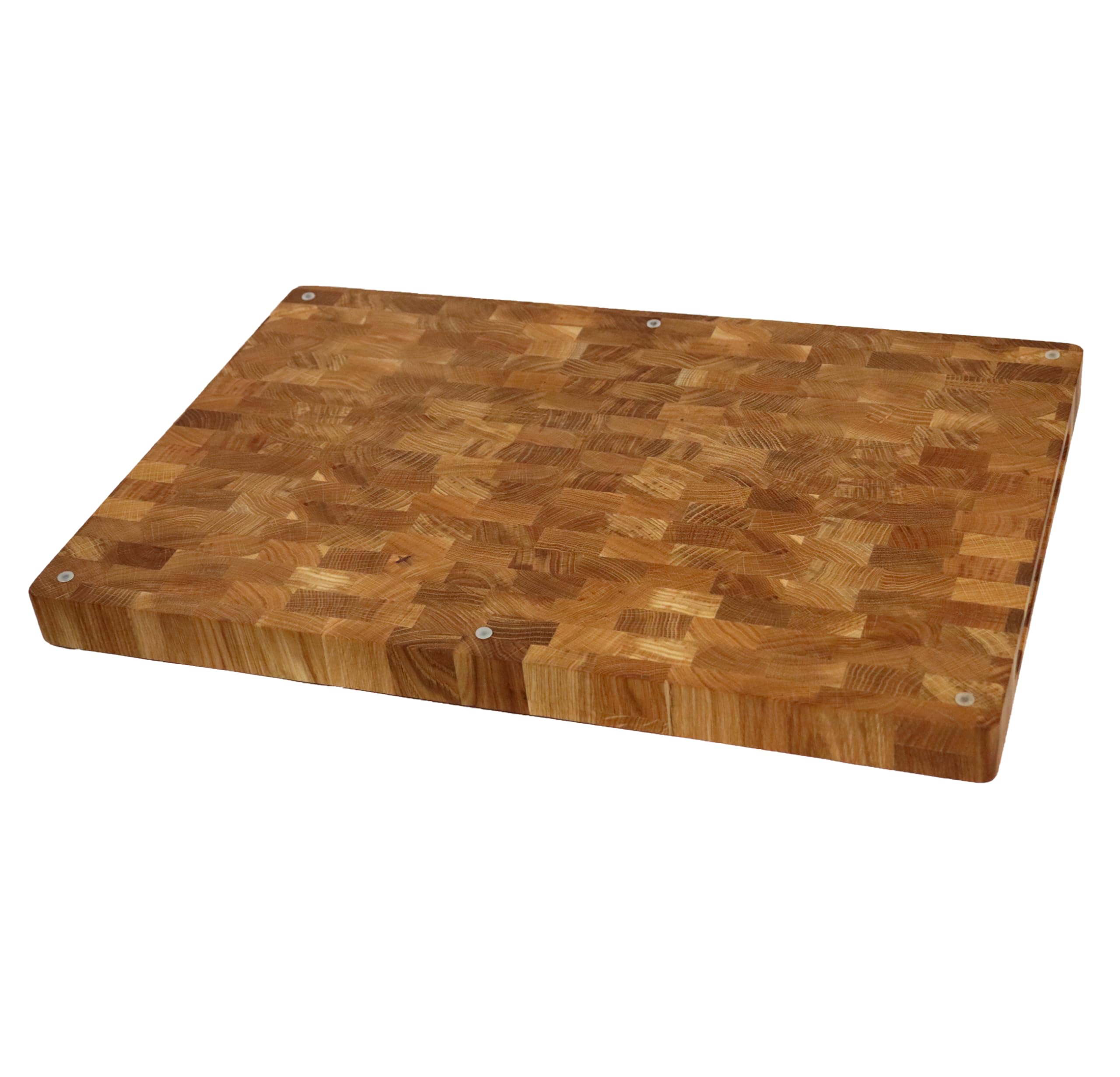 B4K® Schneidebrett aus Eiche Stirnholz 60 × 40 × 4 cm | Massiver Hackblock aus Hirnholz, Mit Griffen & Silikonfüßen, Antibakteriell, Messerschonend