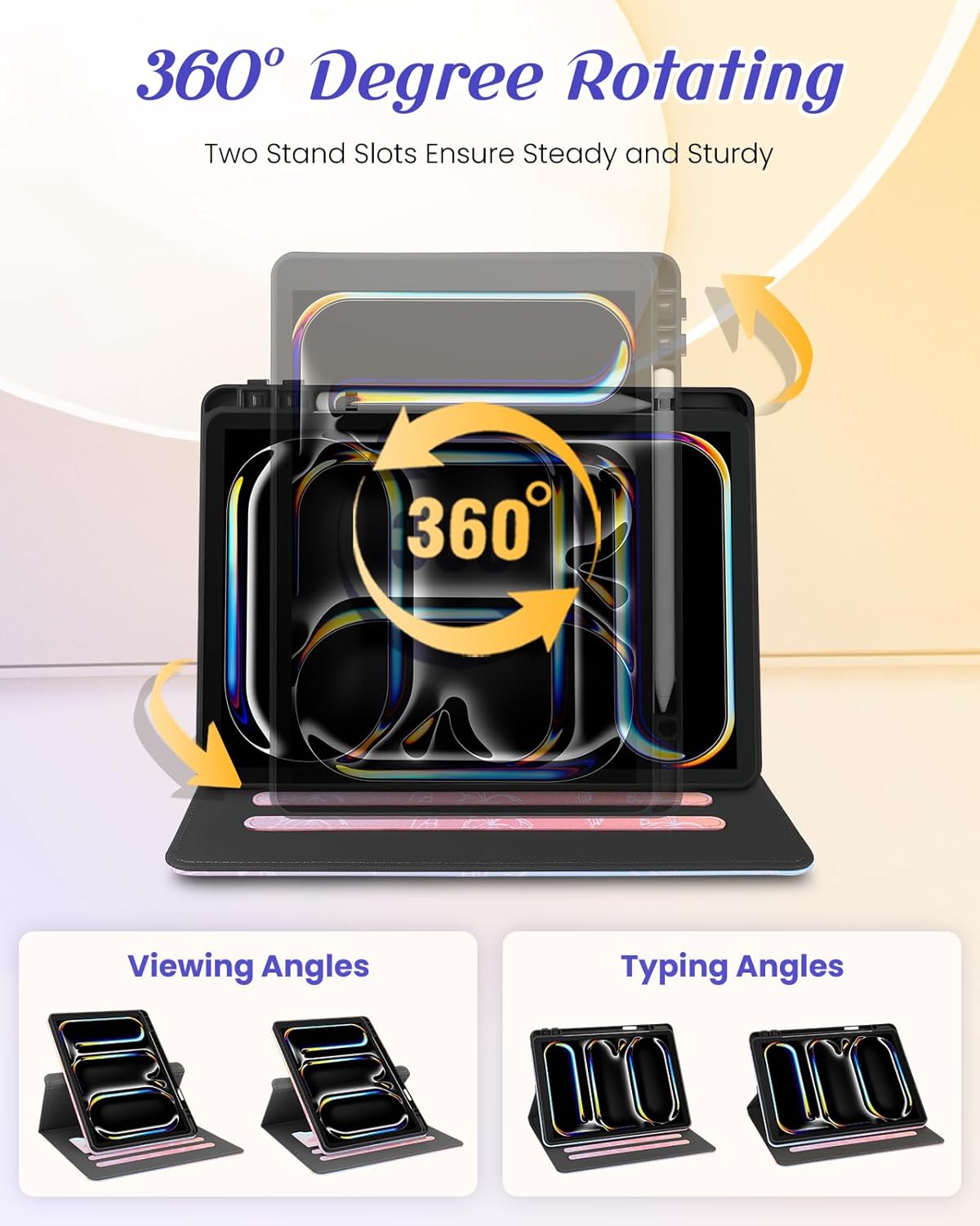 Kidcube for iPad Pro 13 Inch Case M4 2024 - Women Girls Kids Cute Rotating Stand Folio Cover with Pencil Holder & Card Slot Kawaii Butterfly Design for iPad Pro 13 Inch Case 2024 (A2925 A2926 A3007)