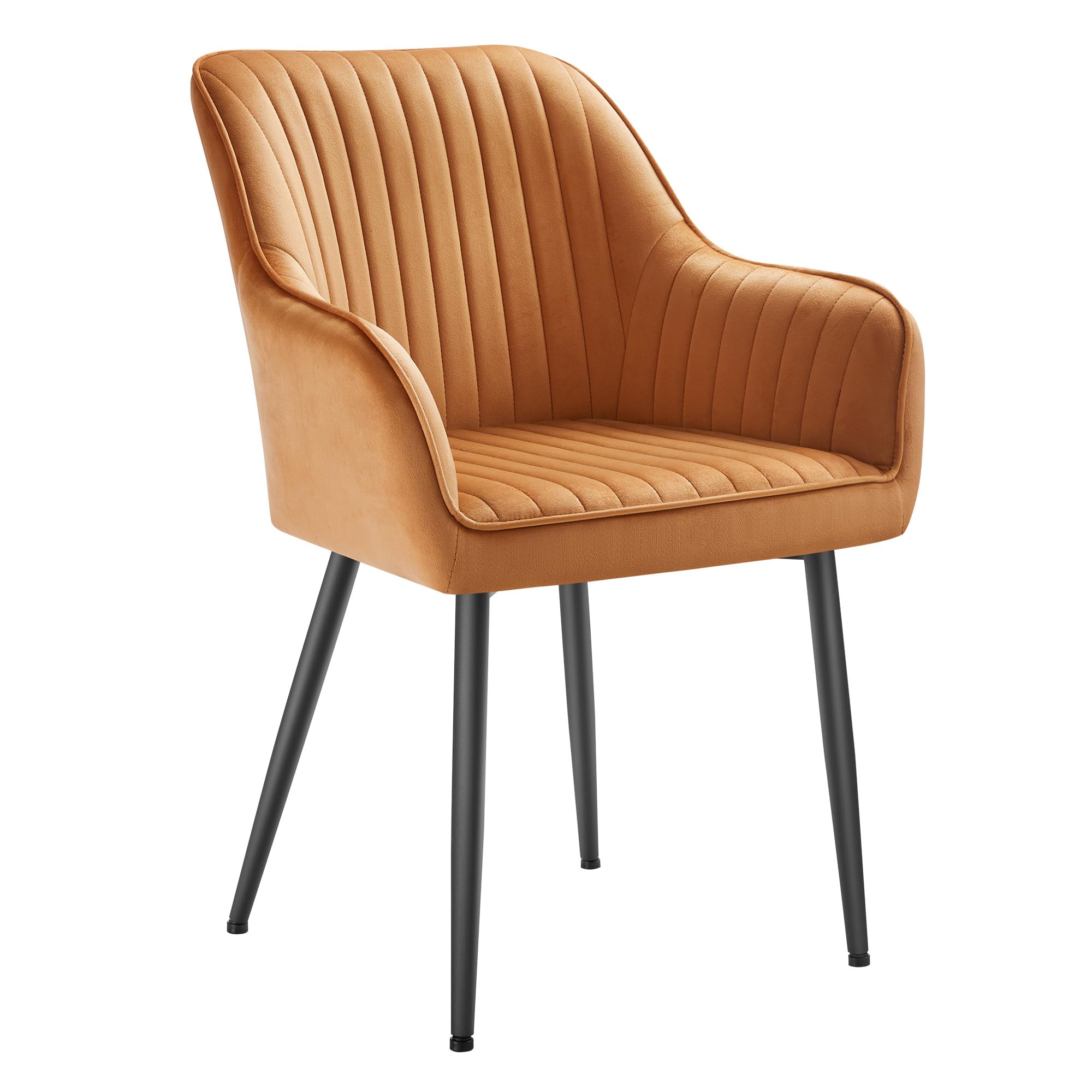 SONGMICS Esszimmerstuhll, 6er Set, Küchenstuhl, Sessel, Samt, Polsterstuhl mit Armlehnen, Loungesessel, bis 120 kg belastbar, Metallbeine, für Esszimmer, Küche, karamellbraun-tintenschwarz LDC087K16