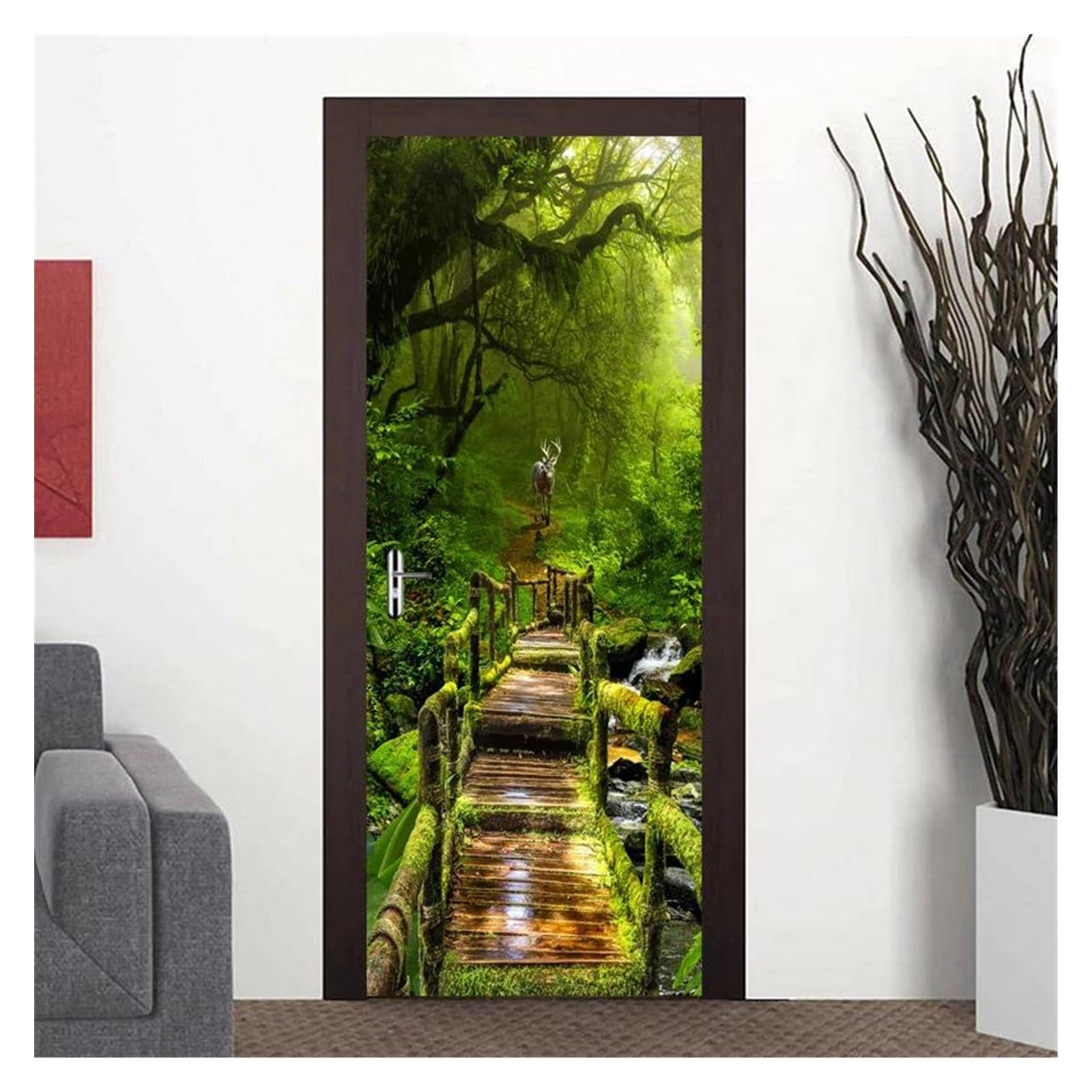 Papier peint photo 3D forêt et sticker autocollant mural de porte PVC