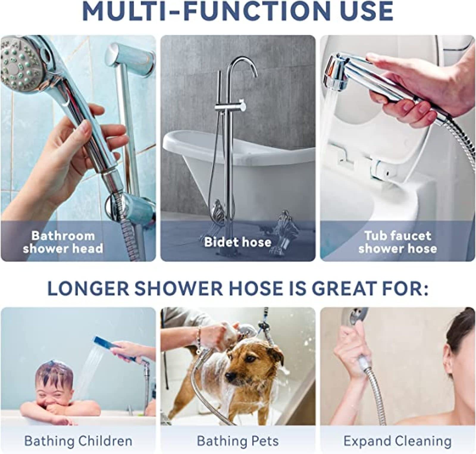 Manguera de ducha flexible de acero inoxidable de 2 m, tubo de ducha negro anticorrosión para baño universal, diseño a prueba de fugas de alta presión