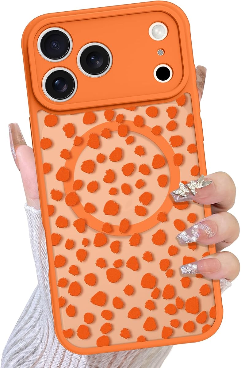 TEAUGHT Compatible with iPhone 17 Pro Max Case peck Spot -Orange | Cute Pattern SSupport for MagSafe Camera Protection Matte Skin-Touch Cover for Girls Women
