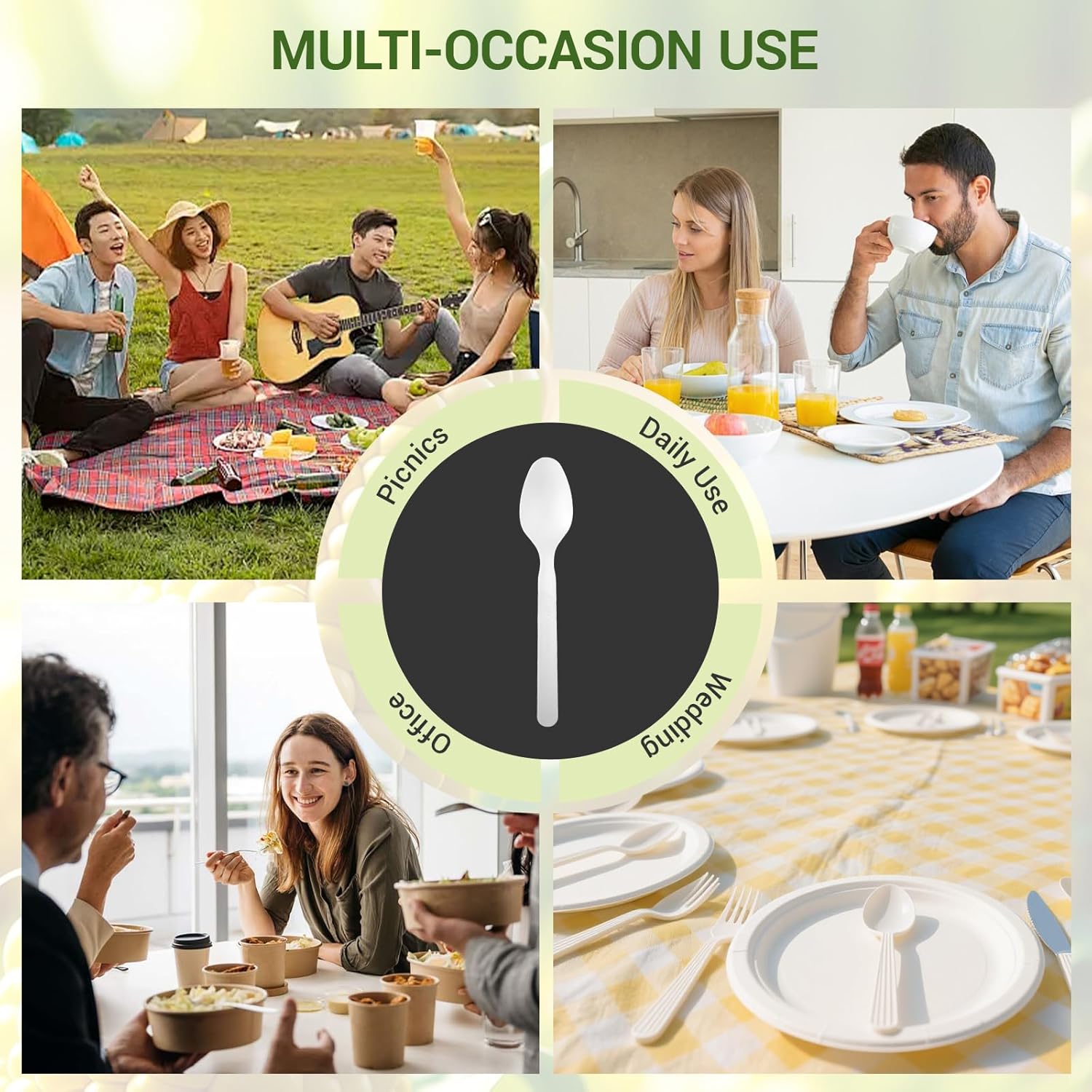 [500 Pcs] Compostable Spoons Bulk Biodegradable Utensils BPI Certified Disposable Spoons Alternative to Plastic Spoons for Daily, Party & Camping Restaurant