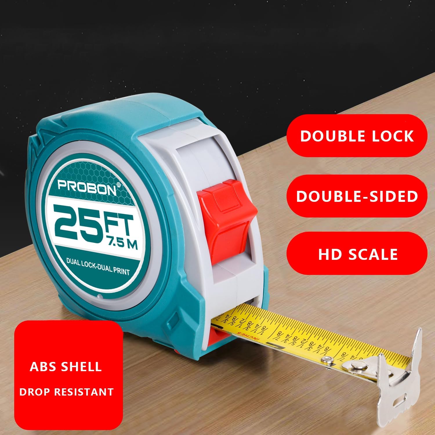 25FT Tape Measure (1 Pack) - Dual Lock Double - Sided Retractable Measuring Tape with 1/8 Fraction, 1 - Inch Wide Blade, Drop - Resistant ABS Shell for Construction & DIY(1)