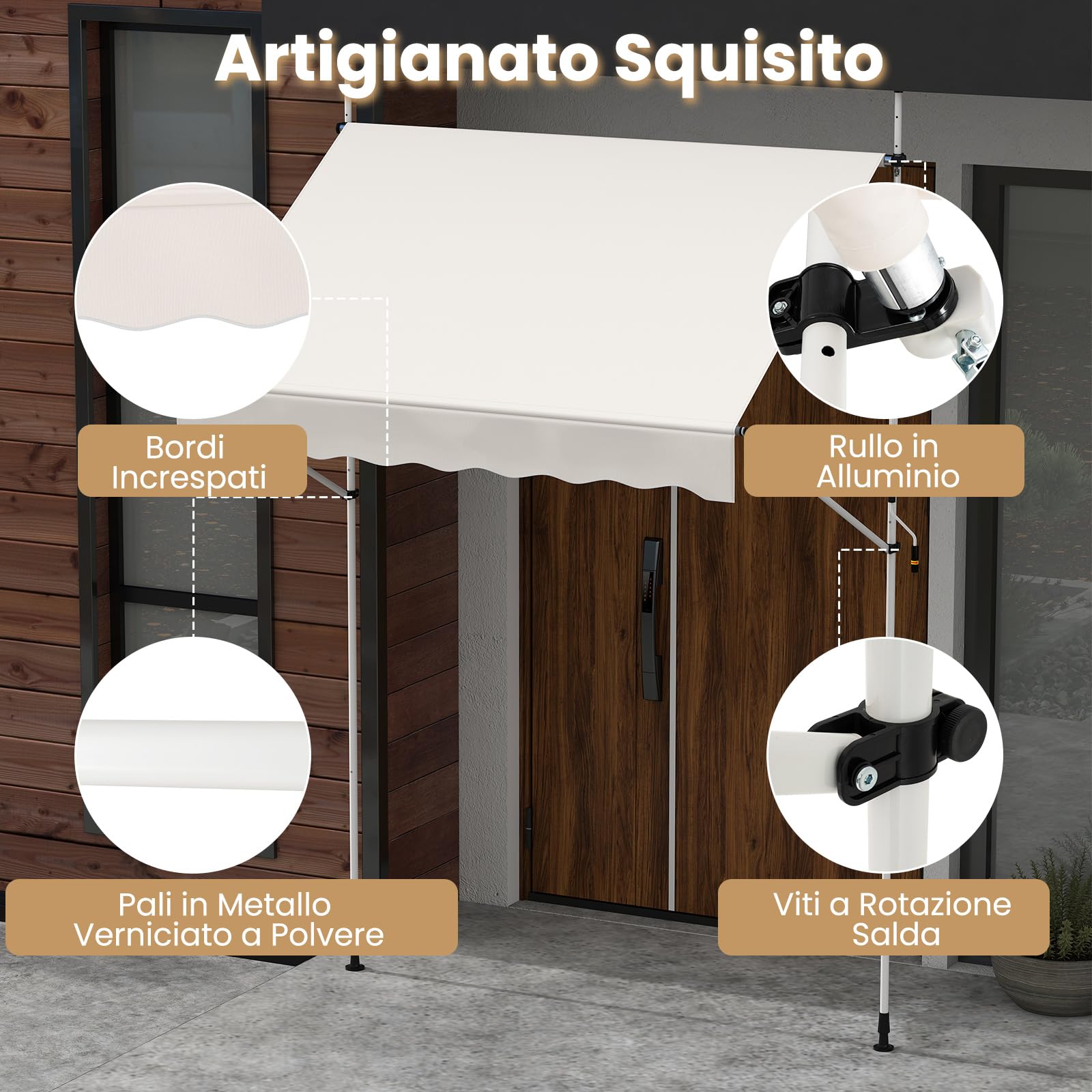 COSTWAY Tenda da Sole a Morsetto, Regolabile in Altezza e Inclinazione con Manovella, Telo Impermeabile e Resistente ai Raggi Solari e Telaio Antiruggine, Tenda Retrattile Senza Foratura (2M,Bianco)