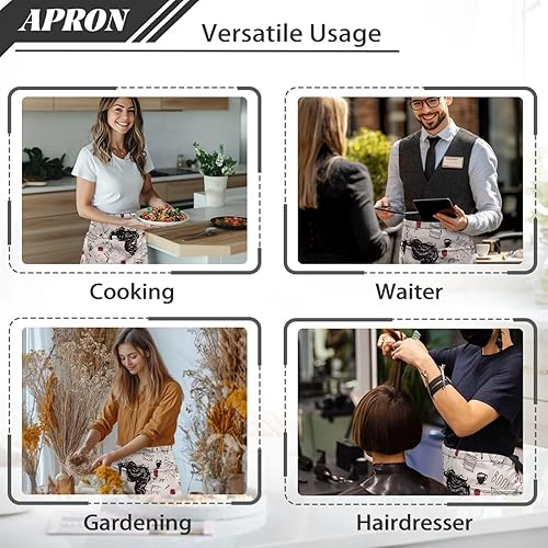 Miniatura 5 de Delantal de camarera con bolsillos para mujer, medio delantal para hombres y mujeres, camarera chef