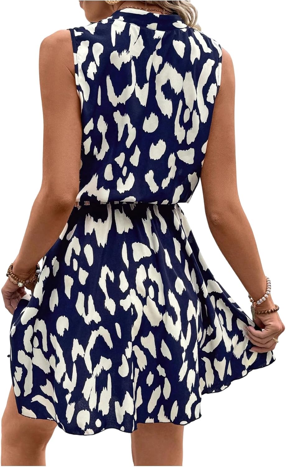 SOLY HUX Women's Summer Dress Printed Sleeveless V Neck Wrap A Line Flowy Belted Vacation Short Dresses - Image 2