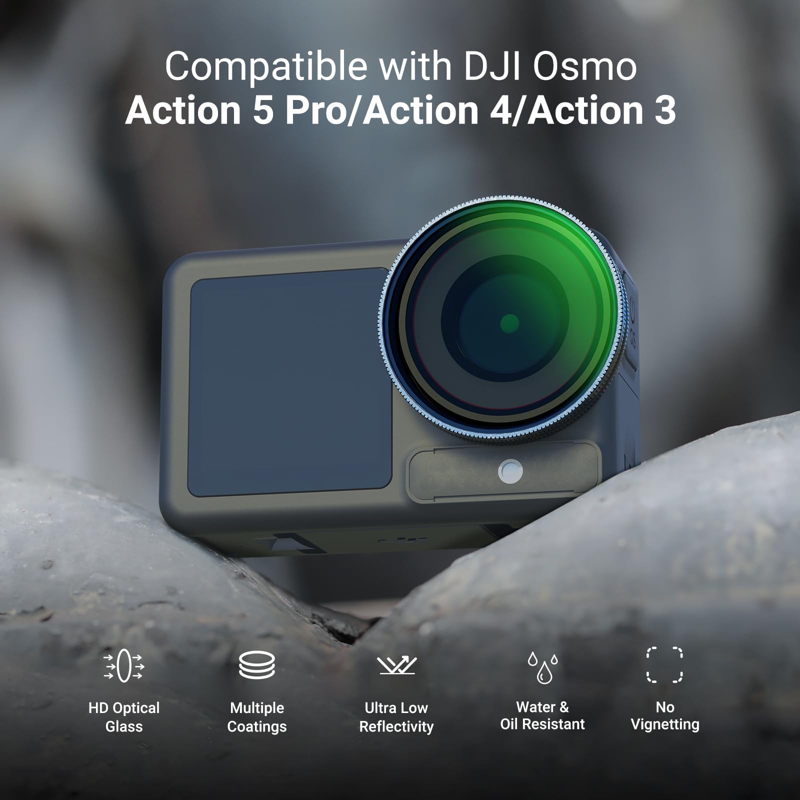 NEEWER Filtr CPL kompatybilny z DJI Osmo Action 3/4/5 Pro, Snap On Polaryzator, wielowarstwowy, regulowany, okrągły filtr polaryzacyjny HD, akcesoria do kamer sportowych, FL-N69