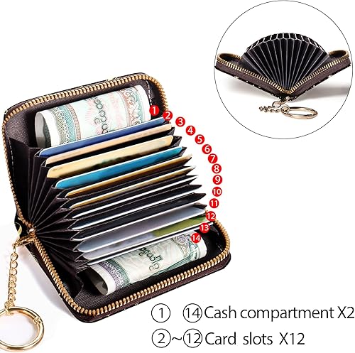 Miniatura 4 de Tarjetero Cartera RFID para Tarjetas de Crédito, Cartera Pequeña para Tarjetas para Mujeres con Llavero con Cremallera, Carteras para Tarjetas de