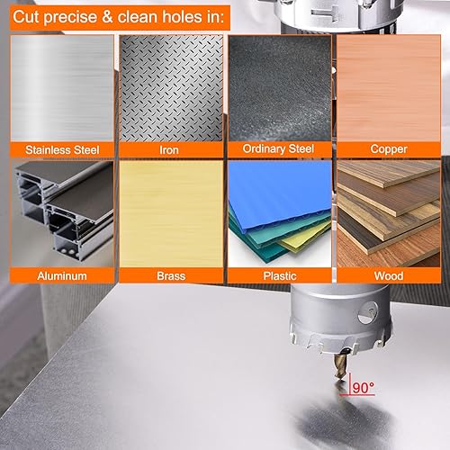 Miniatura 7 de HARFINGTON Kit de sierra de agujero de carburo de 1.890 in (1-5764 pulgadas), juego de cortador de agujeros de metal con 5 piezas de brocas