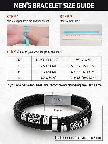 Miniatura 6 de FaithHeart Pulsera vikinga para hombre, pulsera de cuero trenzado de doble fila con cierre de acero inoxidable, brújula vikinga, pulsera vintage de