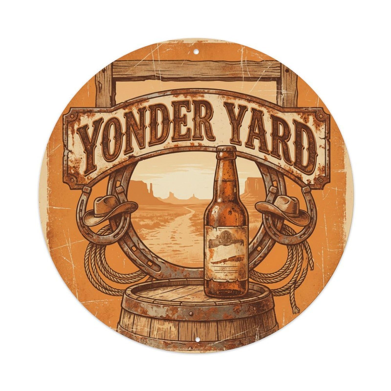 Vintage Beer Western Cowboy Yonder Yard Retro Bar for Pub Metal Tin Sign
