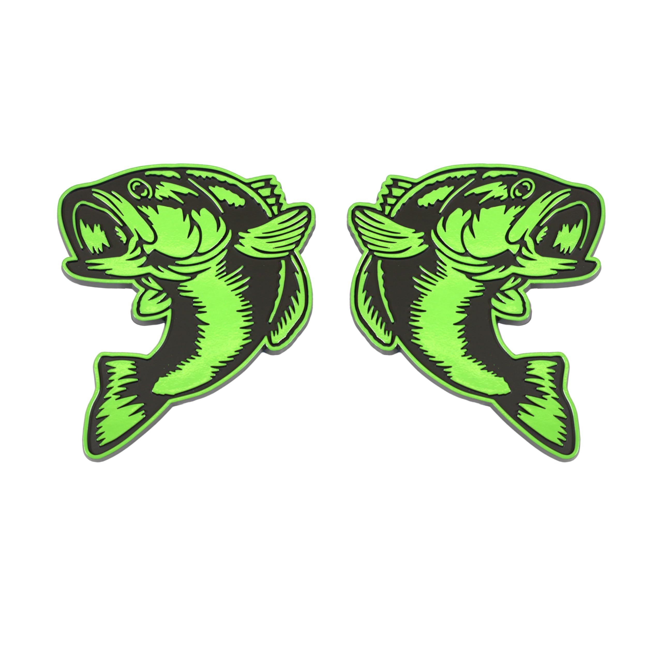 Bass Emblem 3D Fish Badge – Custom Car Sticker for Car, Truck, SUV, Trunk, Hood, Fender – Set of 2 (Green)