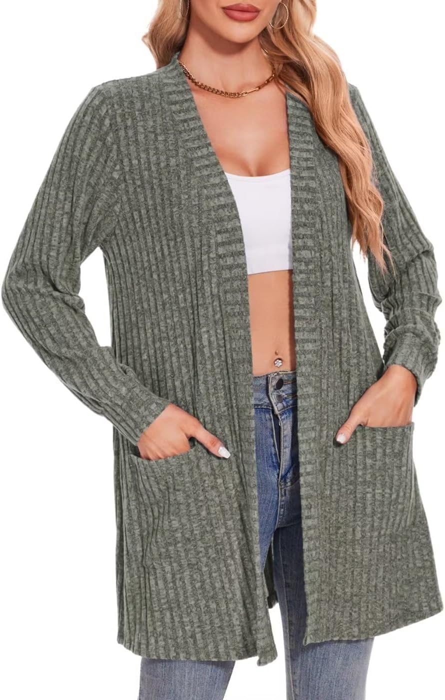 MONNURO Plus Size Cardigan Sweaters for Women Oversized Long Cardigan Open Front Sweaters Outwear with Pockets - Image 4