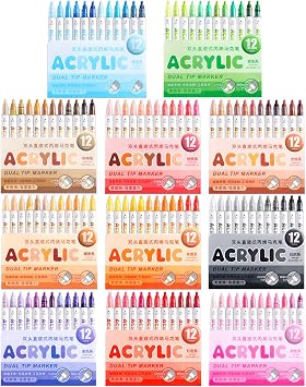 Acrylic Paint Marker 132 Colors Dual Tip Acrylic Pens Set with Chisel tip, Paint Markers for Drawing, Card Making, Coloring book, Wood