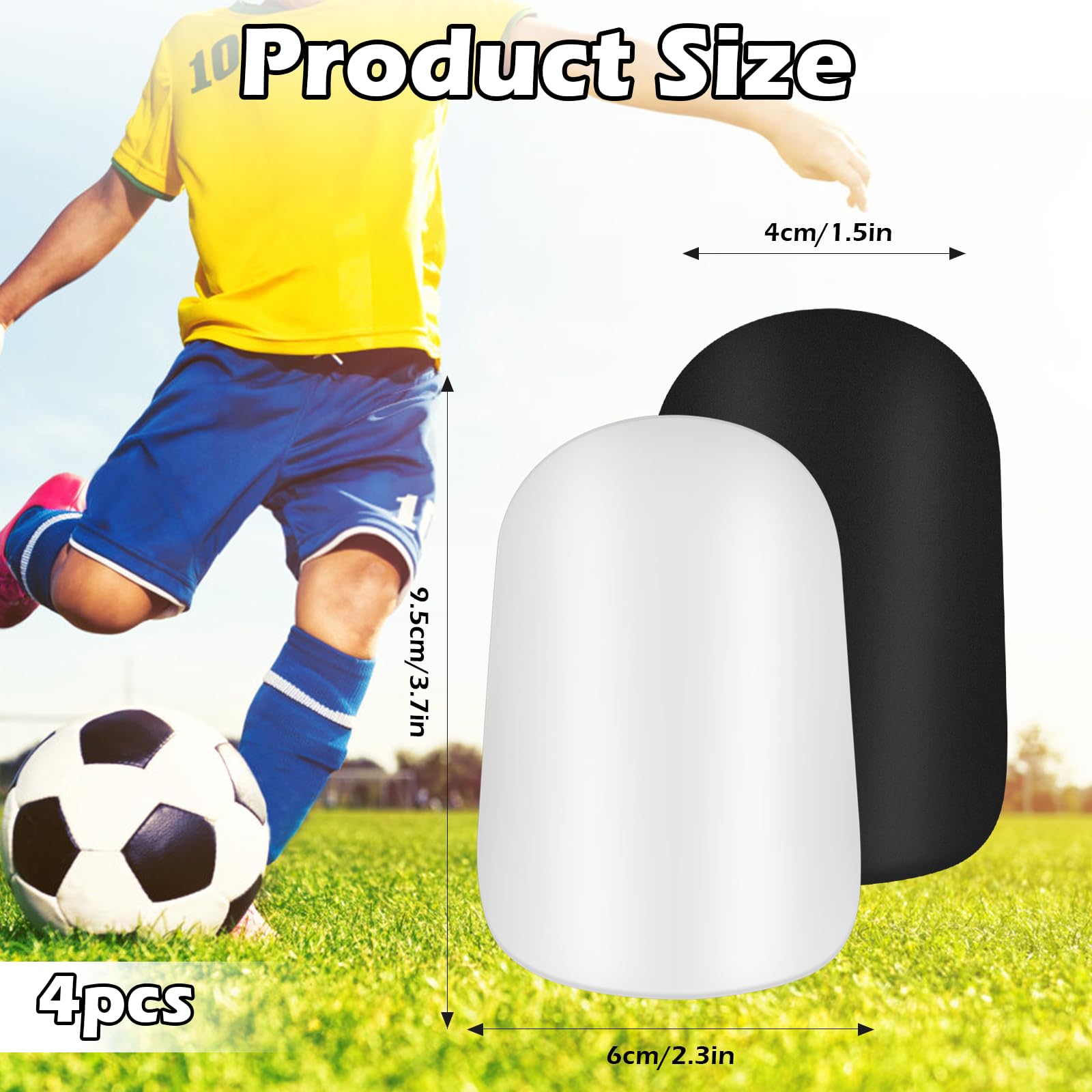 2 Paia Parastinchi Mini Calcio - 9.5x6cm, Nero E Bianco, Per Bambini E Adulti, Protezione Leggera - Foto 6